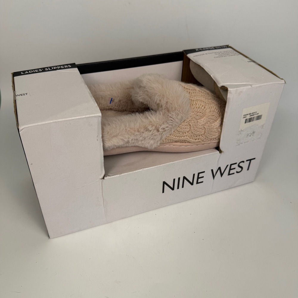Nine West Women's Size 11.5 Slippers Cream Cable Knit Faux‎ Fur Cozy